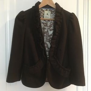 Anthropologie elevenses Brown Wool Ruffle Blazer